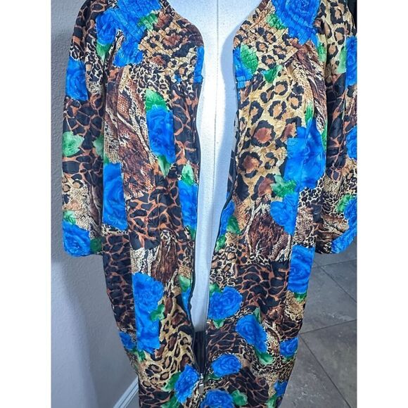VTG Simply Basic BOHO Cottagecore Floral Animal Print Kaftan Mumu 1/2 Zip Robe - Picture 5 of 13